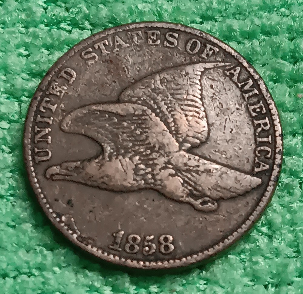 1858 flying eagle cent large letter F+