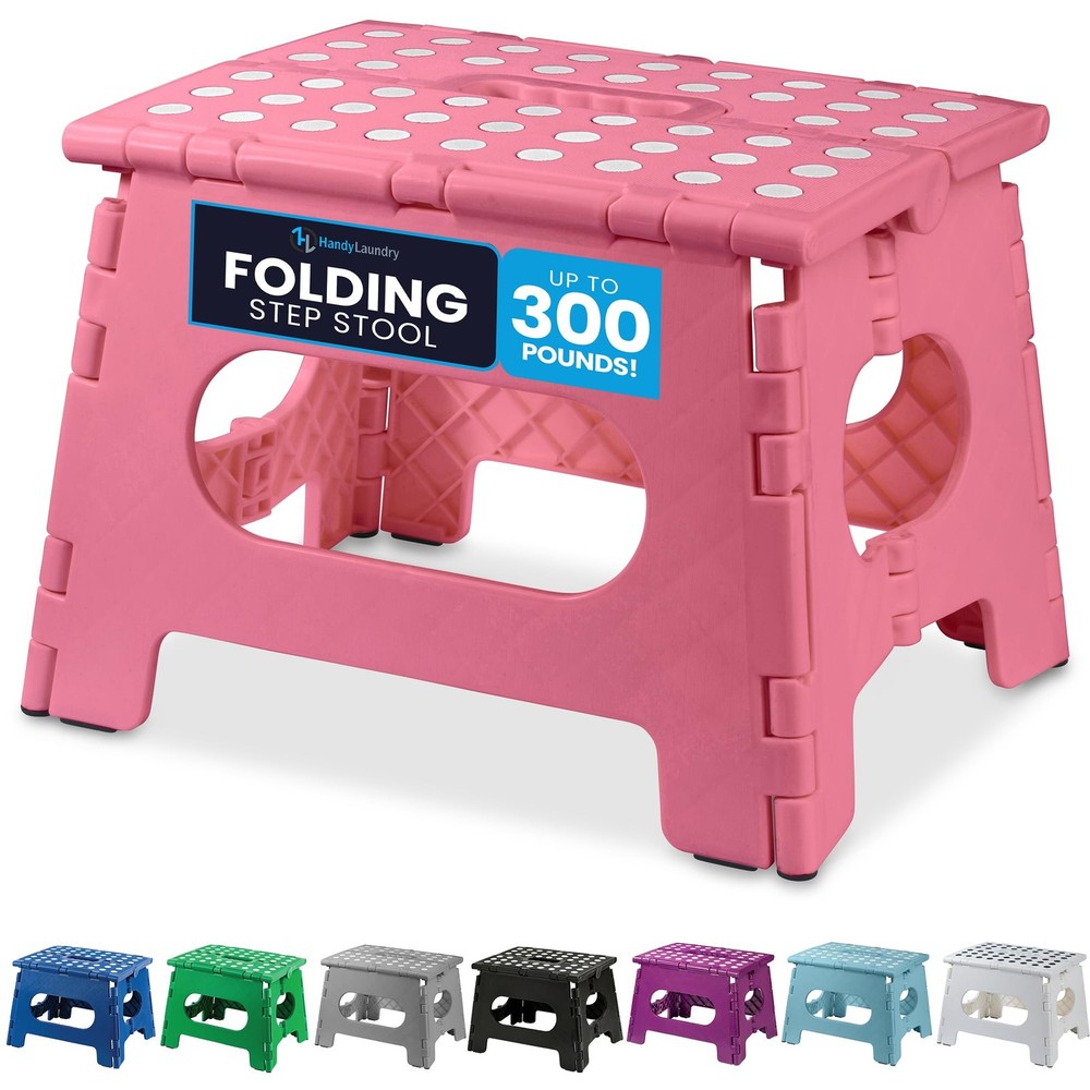 Folding Step Stool for Adults & , 9 Inch Sturdy Plastic Step Stool Foldable w...