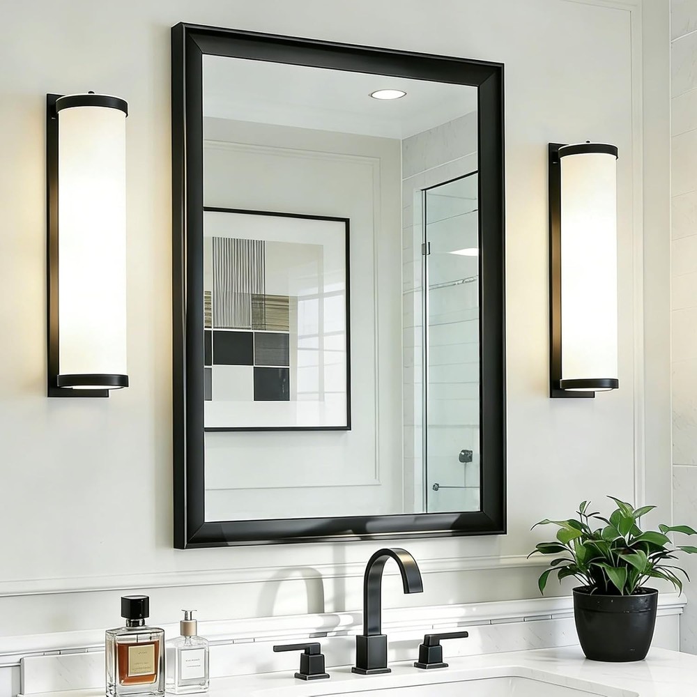 Brushed Nickel Bathroom Mirror 30x40" Rectangle Aluminum Frame Vanity