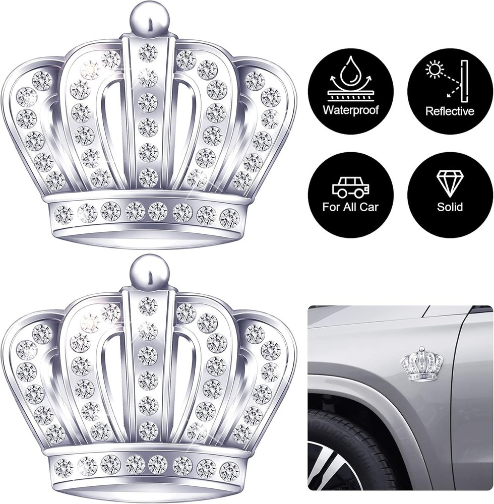 Chrome Crown Car Emblem Sticker 2 PCS
