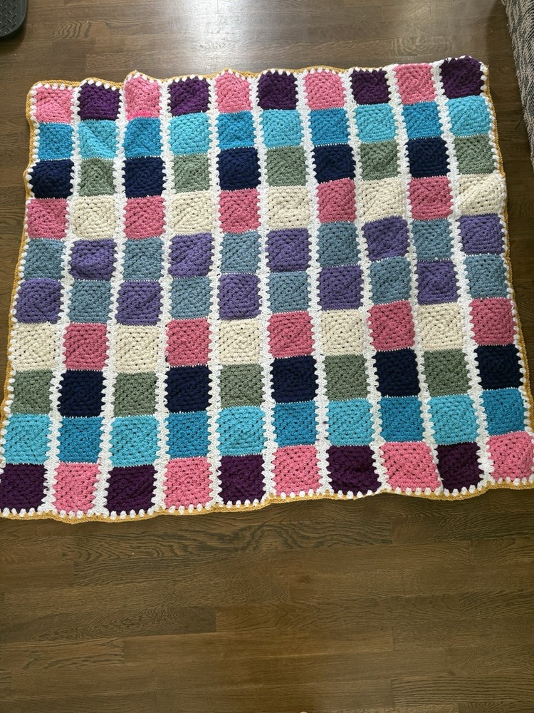 Granny Square Handmade Crocheted Blanket 46x52 Multicolored