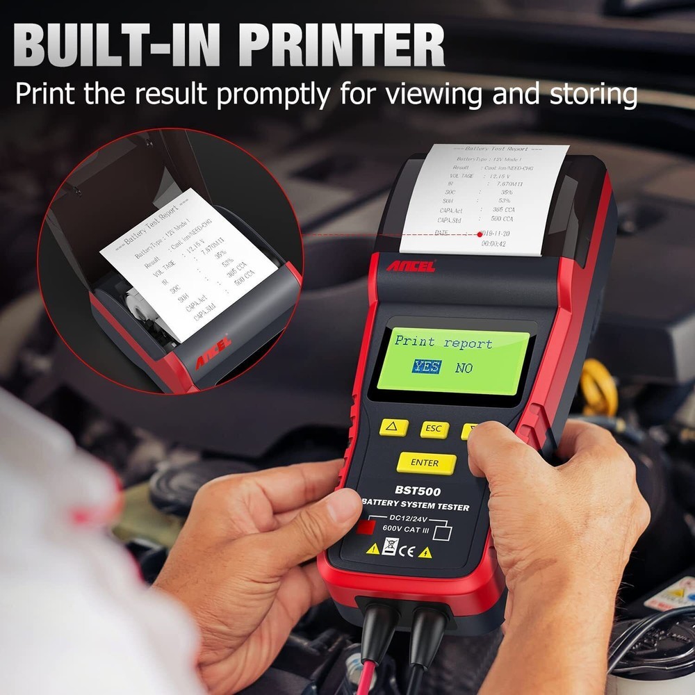 ANCEL BST500 Car Battery Tester Cranking Charging System Analyzer with Printer