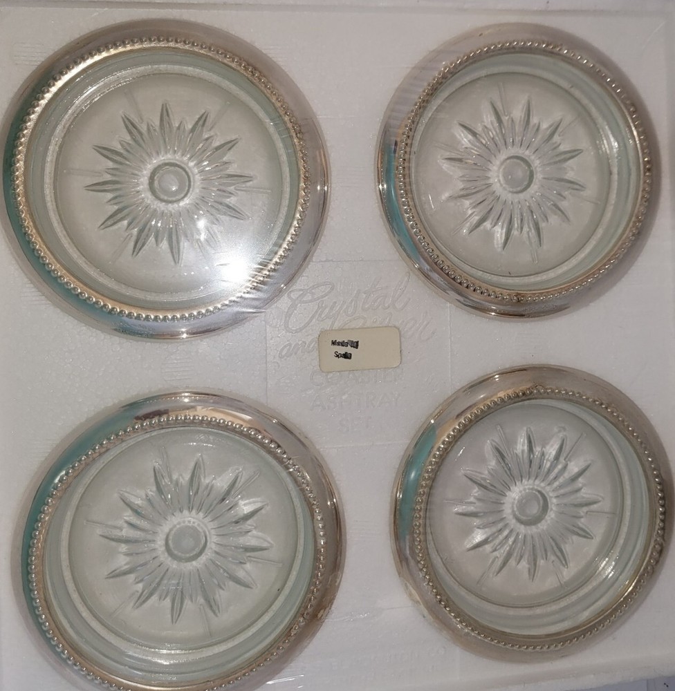 W&S Blackinton Co Silversmiths- Crystal & Silver Ashtrays/Coasters, New& Sealed