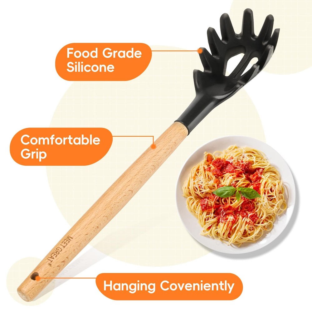 Premium Spaghetti Spoon Pasta Fork, Silicone with STANDARD, Black
