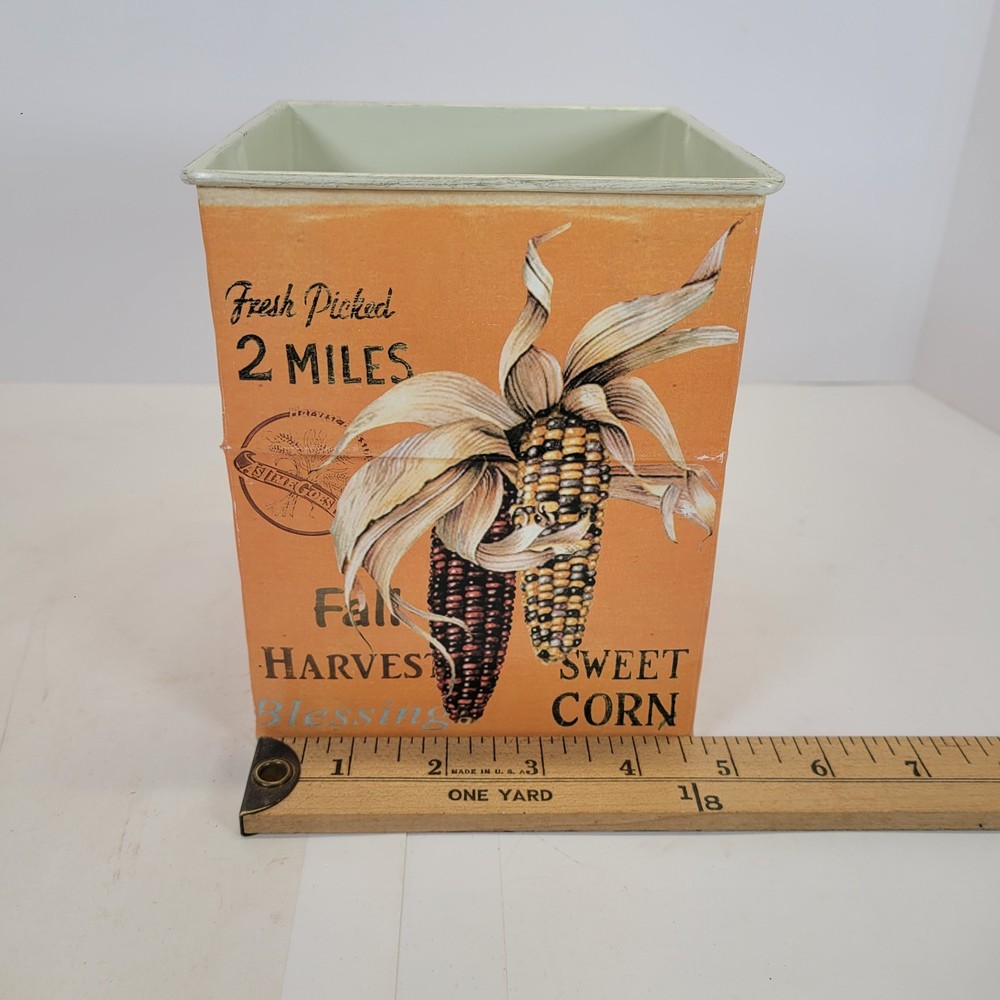 Retro Sweet Corn Advertisement Tin Handled Basket