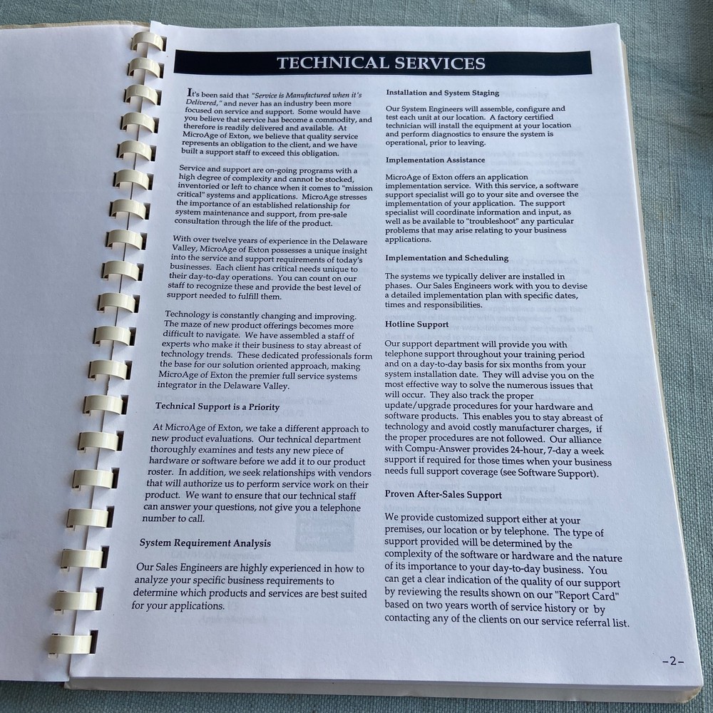 Vintage MicroAge Computer Solutions Technical Services Operations Manual Paper E