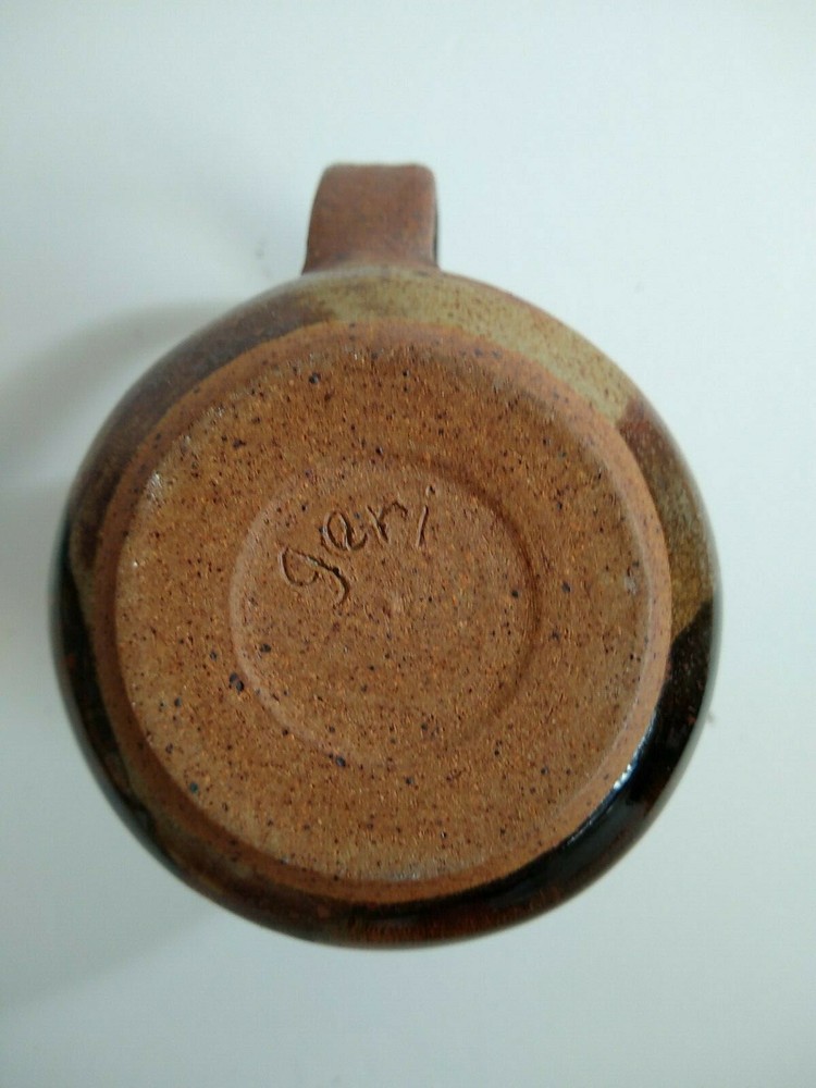 Hand Thrown Art Pottery Brown Small Handle Pitcher Creamer Rustic Glaze Signed