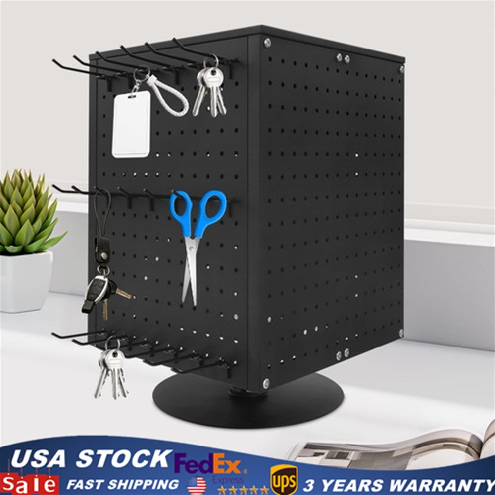 Pegboard Rotating Display Stand, 4 Sided Spinning Peg Board Display, Peg Board