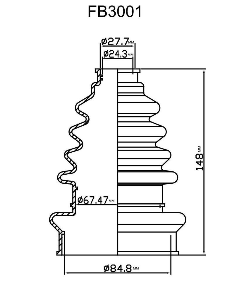 FB3001 Large Shaft Universal CV Boot