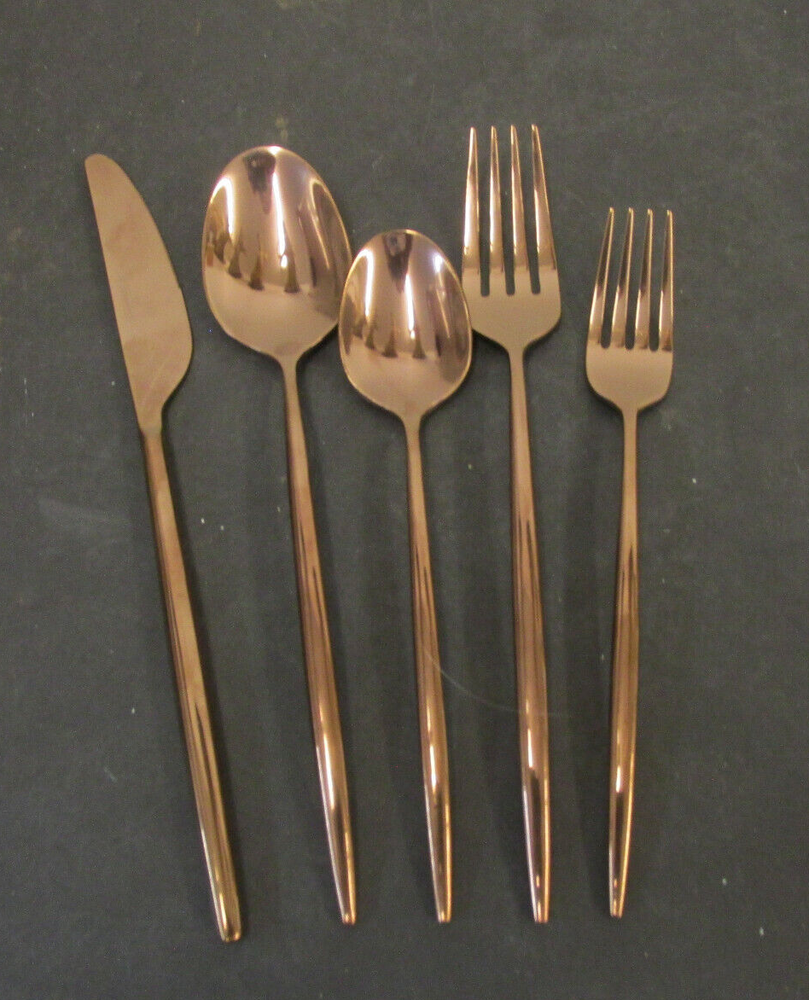 PATTERN GLAZE COPPER MIRROR STAINLESS BY CAMBRIDGE 5 PIECES ONE PLACE SETTING