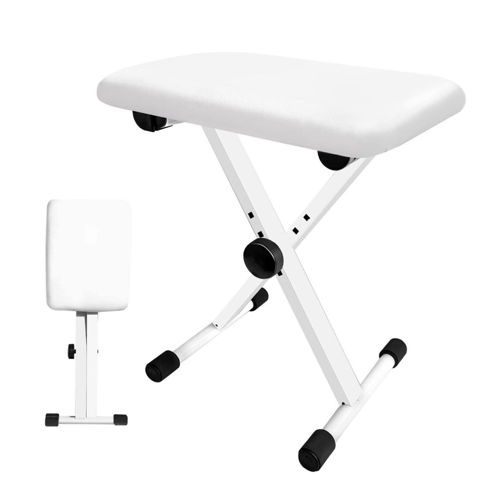 Keyboard Bench Cushion Padded Piano Bench X-Type Adjustable Stool Seat White