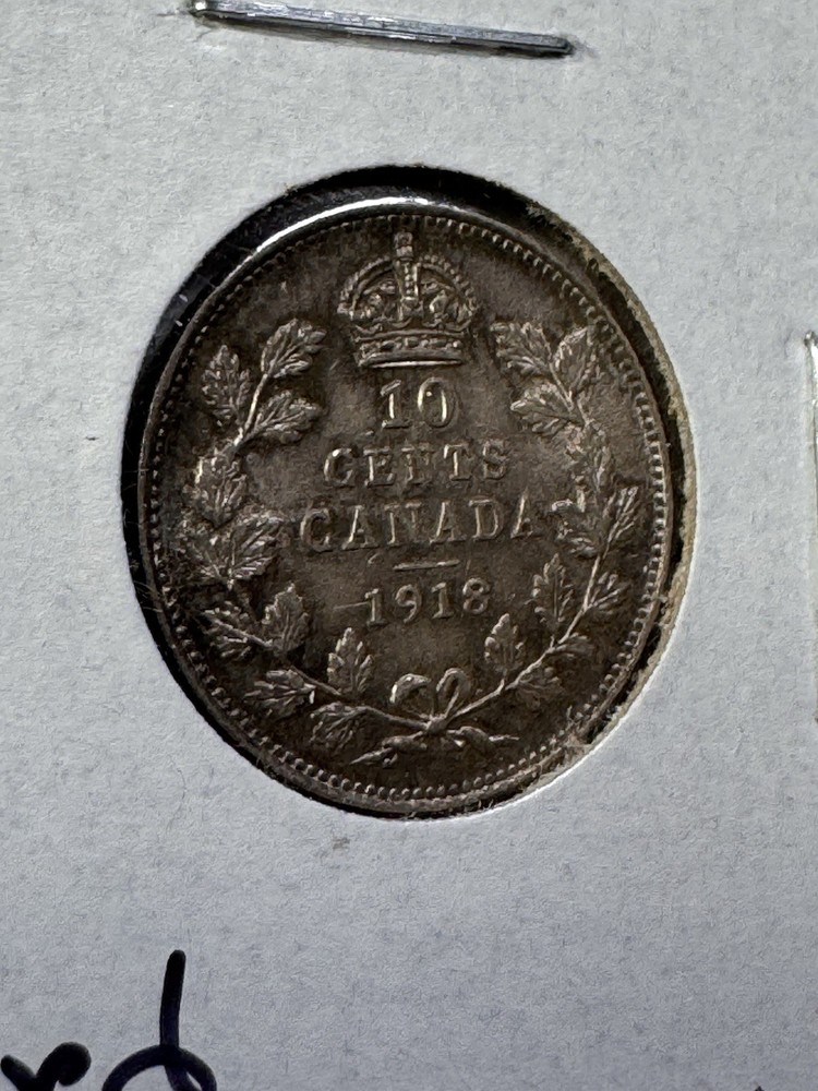 1918 Canada 10 Cents Silver Coin Cleaned