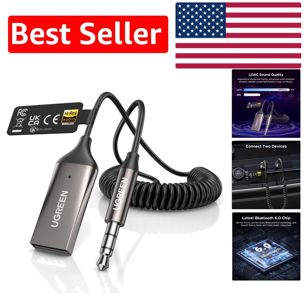 Compact Bluetooth 6.0 Car Adapter: Convert Aux to Bluetooth with LDAC Support