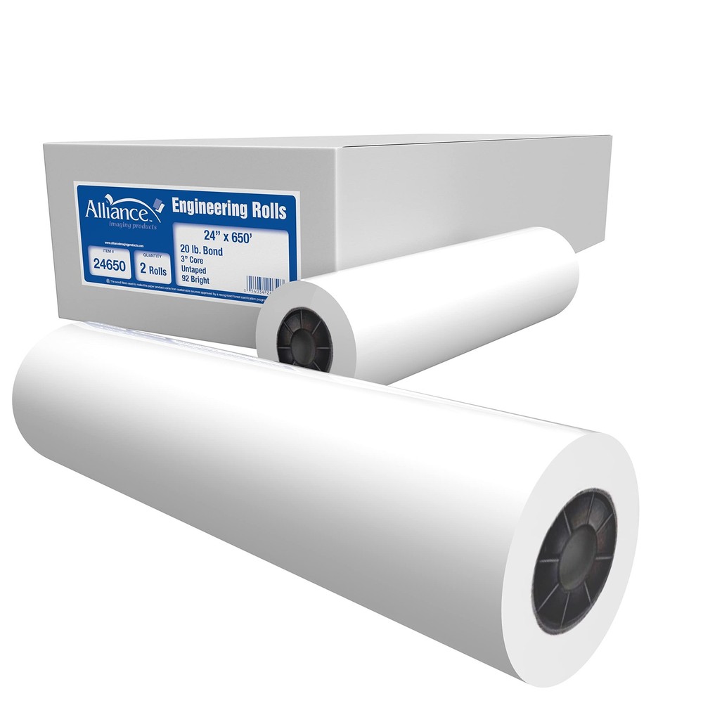 Wide Format Paper Rolls Bond Engineering (24 In x 650 Ft | 3" Core)