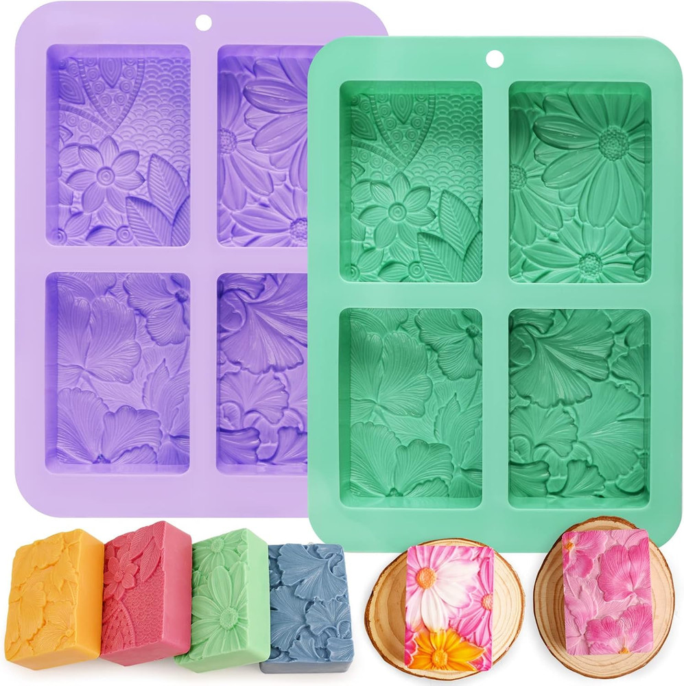 Soap Molds Silicone, 3D Rectangular Flower Pattern Silicone Molds for Handmade C