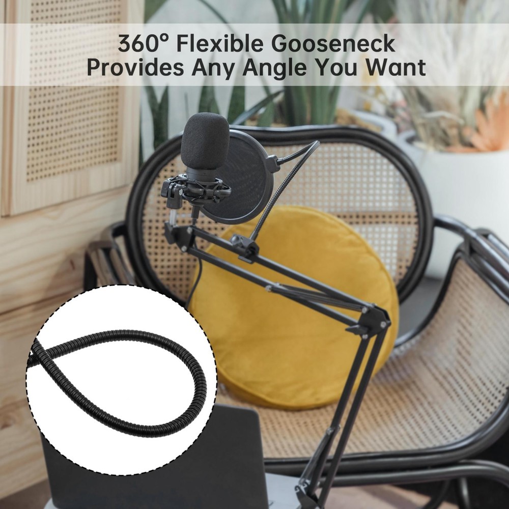Professional Microphone Pop Filter Shield Dual Layered Wind Pop Screen with Clip