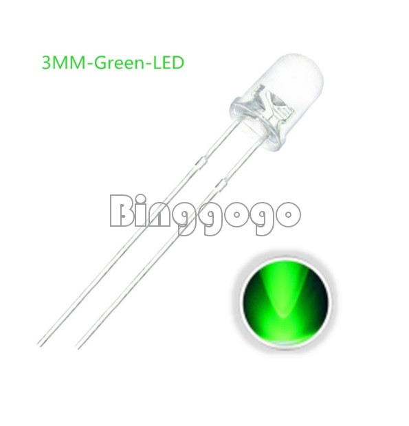 100pcs Super Bright 3mm Round Top Diffused Green Light Emitting Diode Lamps