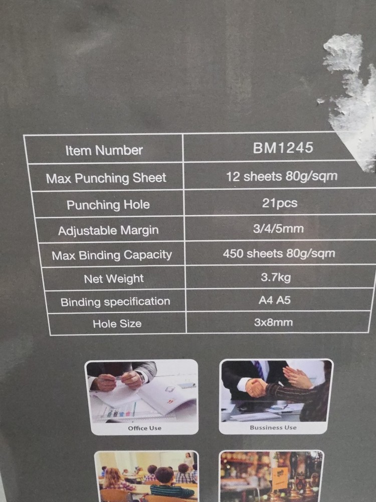 TIANSE BM1245 21-Hole 450 Sheet Comb Binding Machine