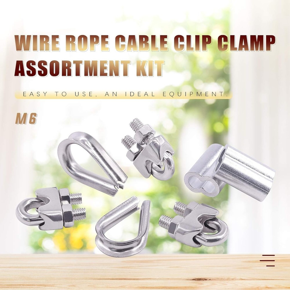 Premium Versatile Wire Rope Accessory Set - Cable Clip - Thimble - Crimping Loop