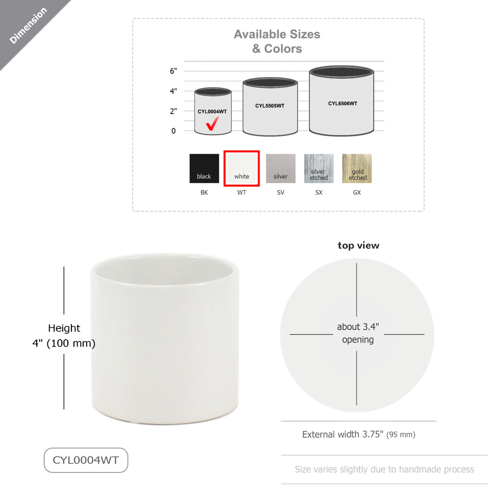 White Ceramic Cylinder 4x4"H | Floral Container | Centerpiece, 1 Pc