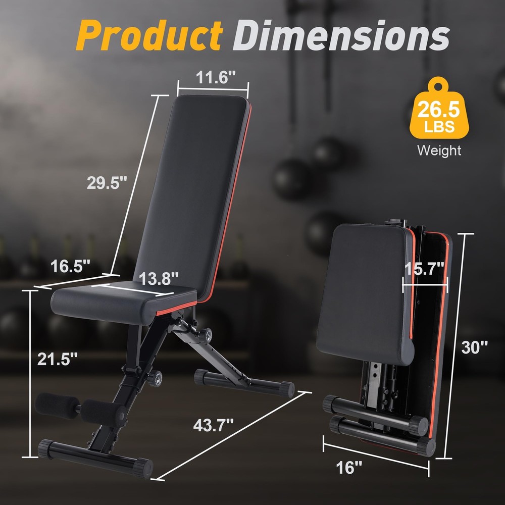 Adjustable Weight Bench, Workout Bench 795 lbs Capacity with 72 Multi-Positio...