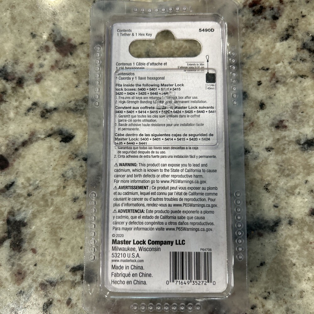 Retractable Key Safe Tether, Master Lock 5490D, 36" Long, Black, Secure Acc
