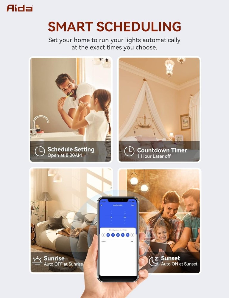 AIDA Smart Light Switch, Single Pole WiFi Smart Switch, Works with Alexa