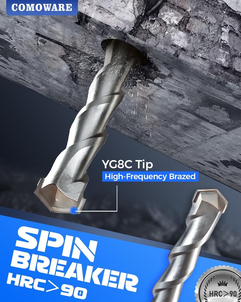 COMOWARE Rotary Hammer Drill Bits Set & Chisels- SDS Plus Concrete 17CS
