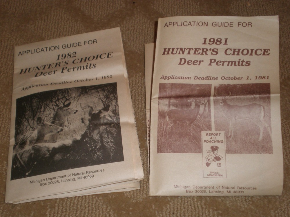 1 Each: APPLICATION GUIDE FOR 1981 & 1982 HUNTERS CHOICE Deer Permits with Maps