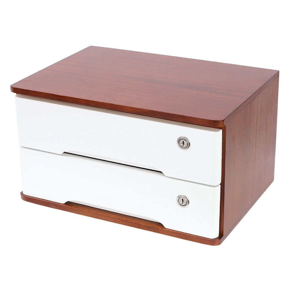 Wooden Desk Organizer with Lockable Drawer - 2-Tier Storage Solution