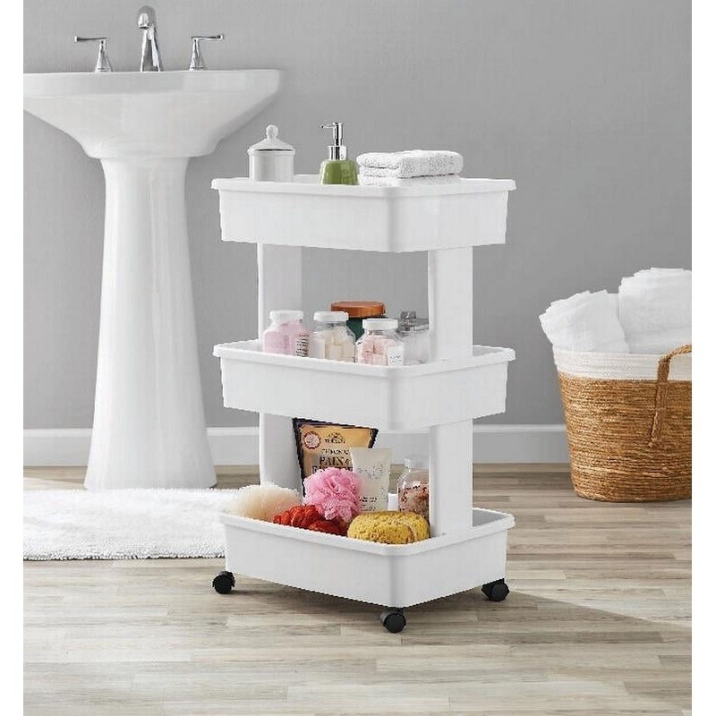 3-Tier Rolling Laundry Cart Plastic Multi-Purpose Storage Organizer Home Office