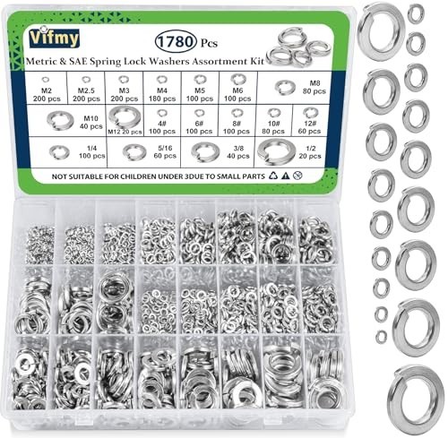Spring Lock Washers Assortment Kit 1780 Pcs - Metric & SAE Split Washers, 304 SS