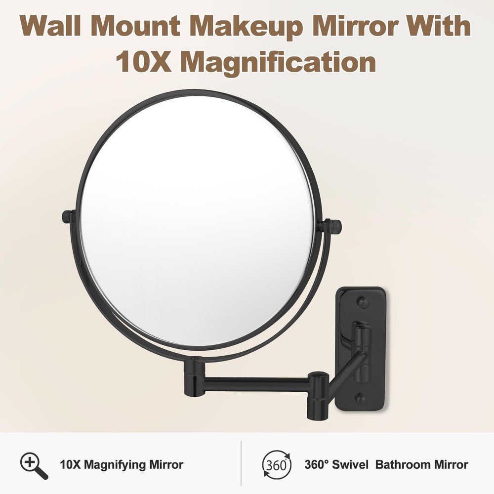 8” Wall Mounted Makeup Mirror with10X Magnification, Double Sided Shaving
