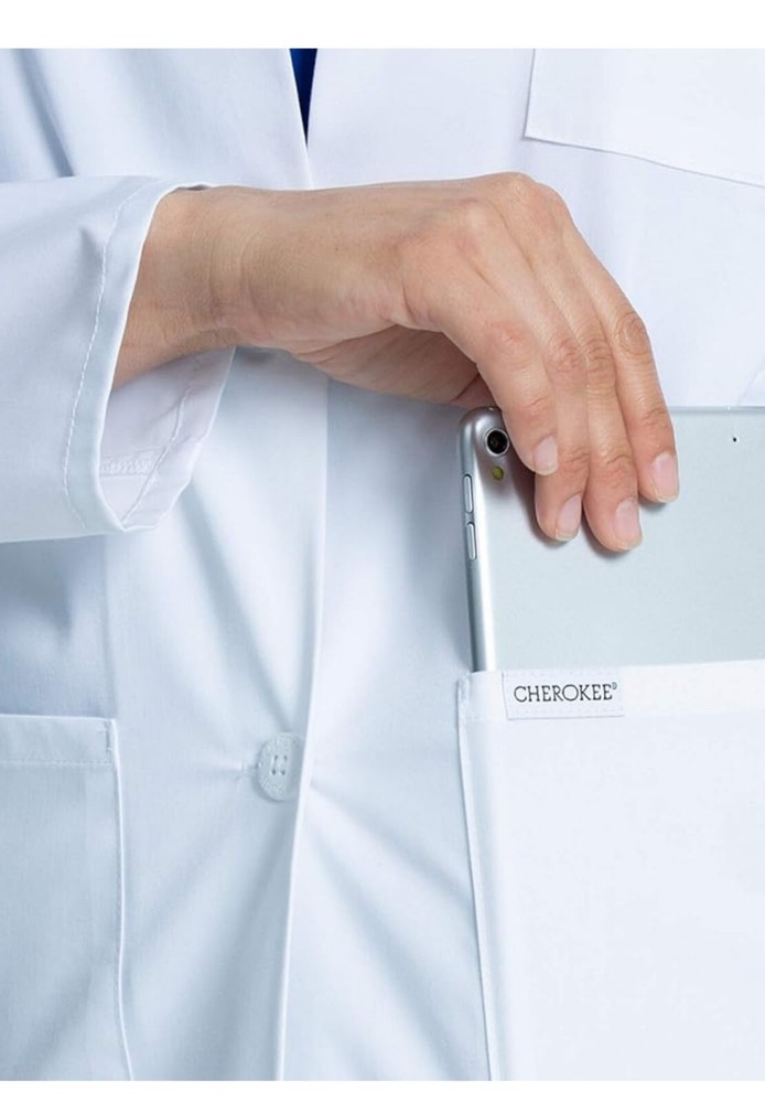 Cherokee White Project Lab Coat Notched Lapels Button Closure 3 Pockets CK452 M
