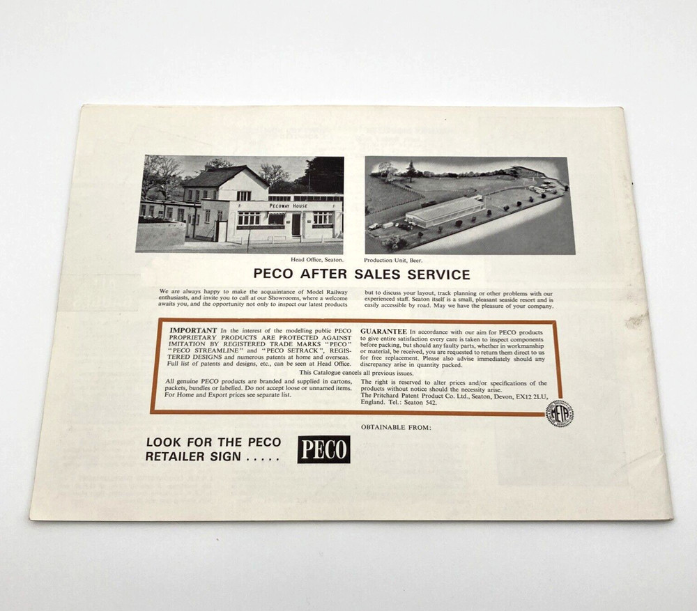 PECO Model Train and Railways Catalog 1971 with Pricelist Insert