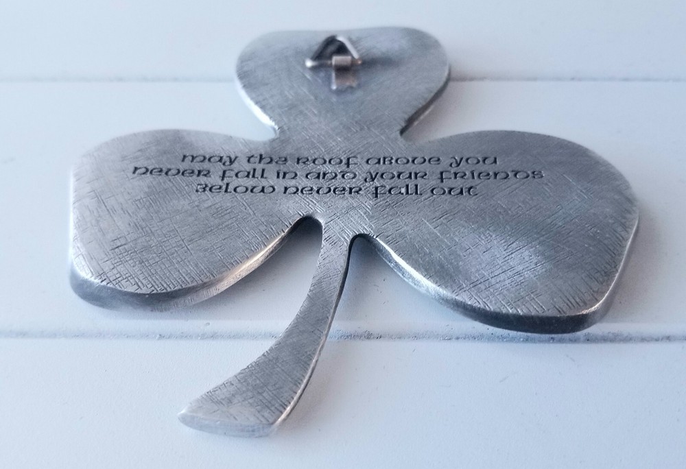 Solid Pewter Silver Shamrock Clover Wall Plaque Irish Saying Blessing NEW