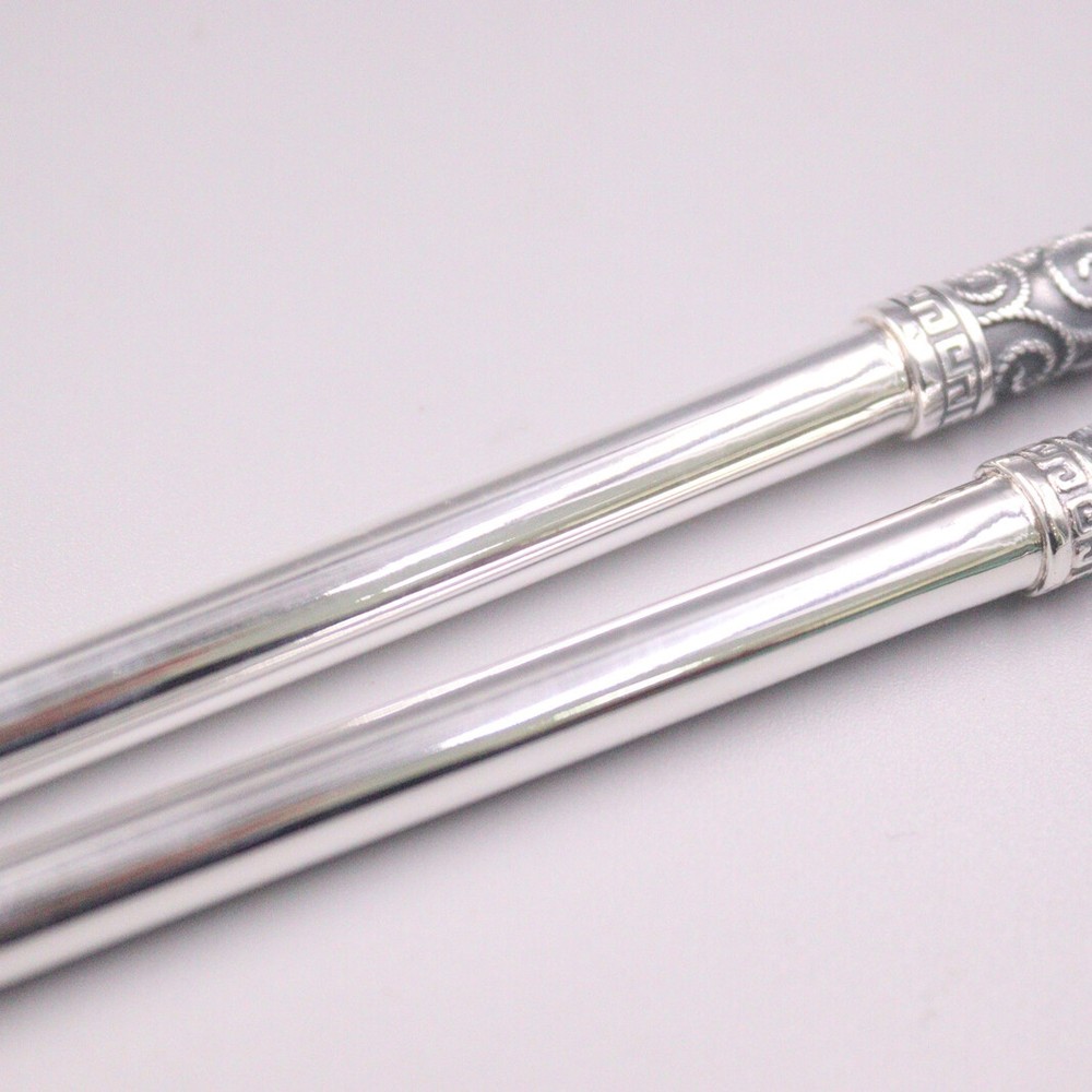 Real 999 Silver Chopsticks Home Tableware 吉祥 Luck Pattern Chopsticks 7.87''L