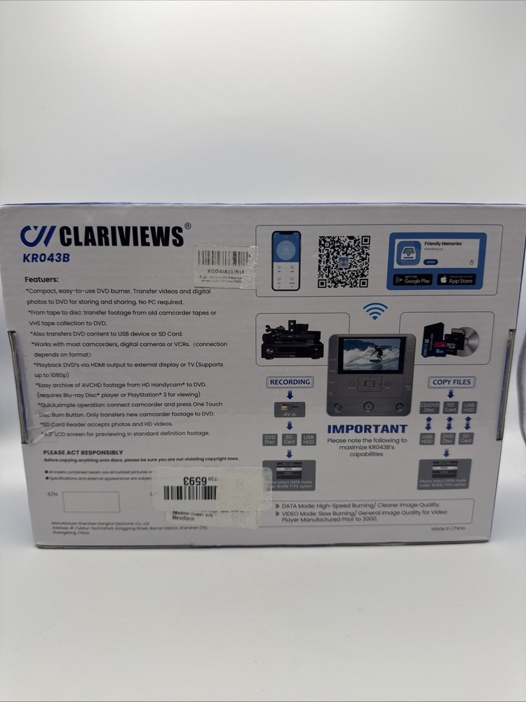 CLARIVIEWS Multi-Function Media Recorder, VHS to Digital - KR043B OPEN BOX