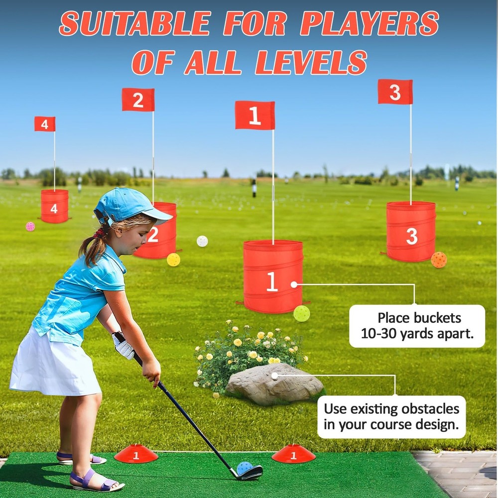deAO 6 Hole Portable Backyard Golf Game Red