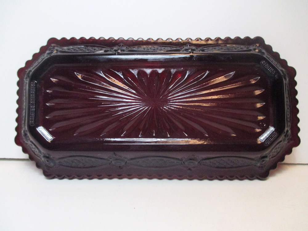 Vtg Avon 1876 Cape Cod Collection Ruby Red Covered Butter Dish w/ Original Box