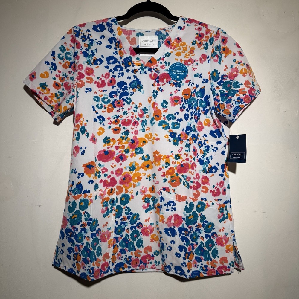 Cherokee Scrub Top Women’s Size S - Floral Pattern - NWT