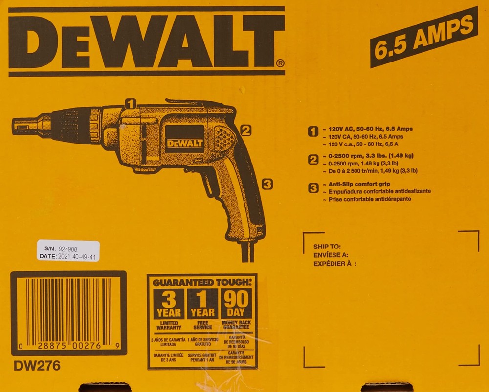 DEWALT Drywall Screw Gun, Variable Speed Reversible, 6.5Amp DW276