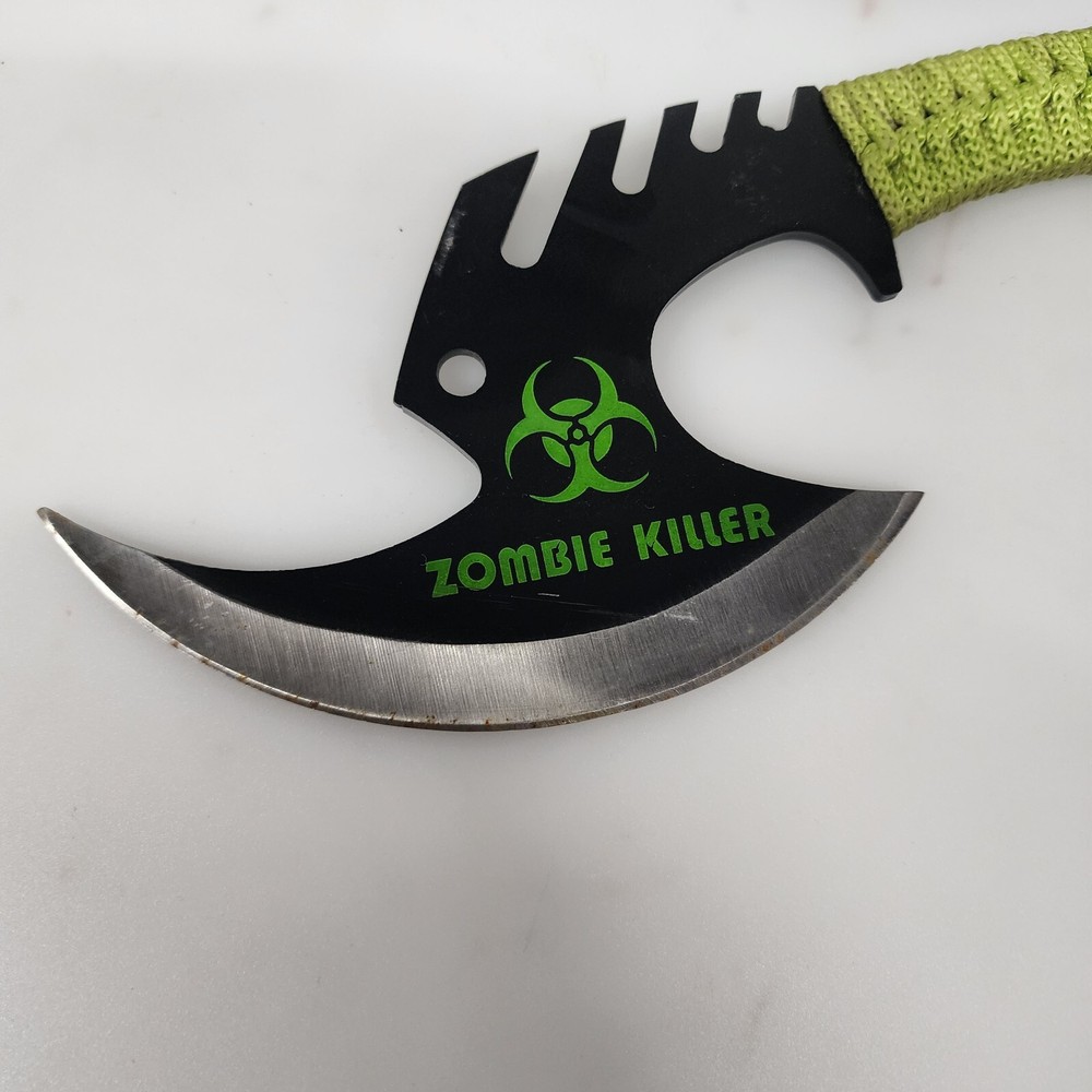 Zombie Killer Skullsplitter Throwing Axe Hatchet with Fingerhole - Green