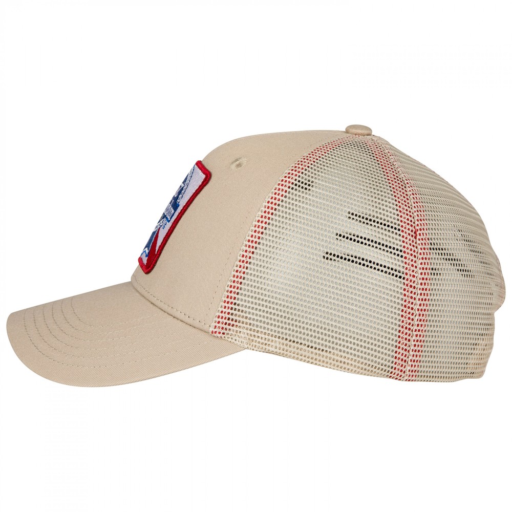 Pabst Blue Ribbon Square Logo Patch Adjustable Trucker Hat Beige