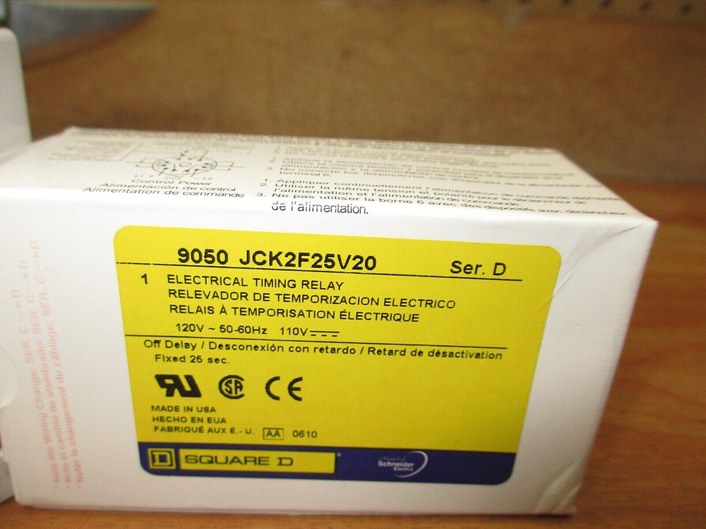 Square D 9050 JCK2F25V20 *NEW* 25 Seconds Electrical Timing Relay