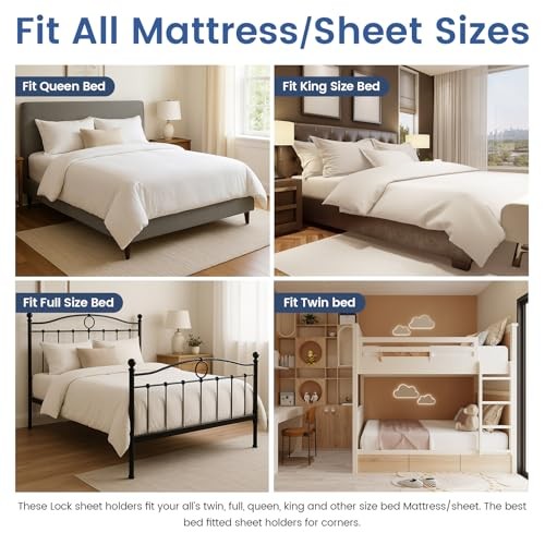 Bed Sheet Holders for Corners, New Upgrade Fitted Sheet Holder Keep 4pcs Grey