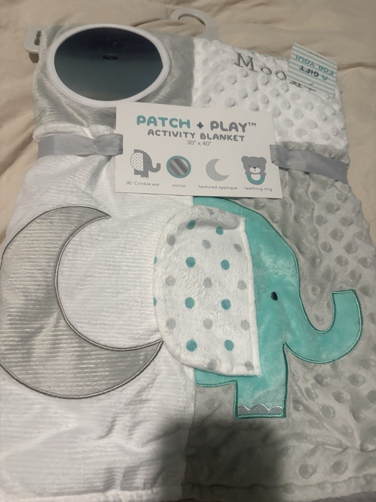Patch + Play Sensory Activity Blanket 30x40 Bear Elephant Teething Ring