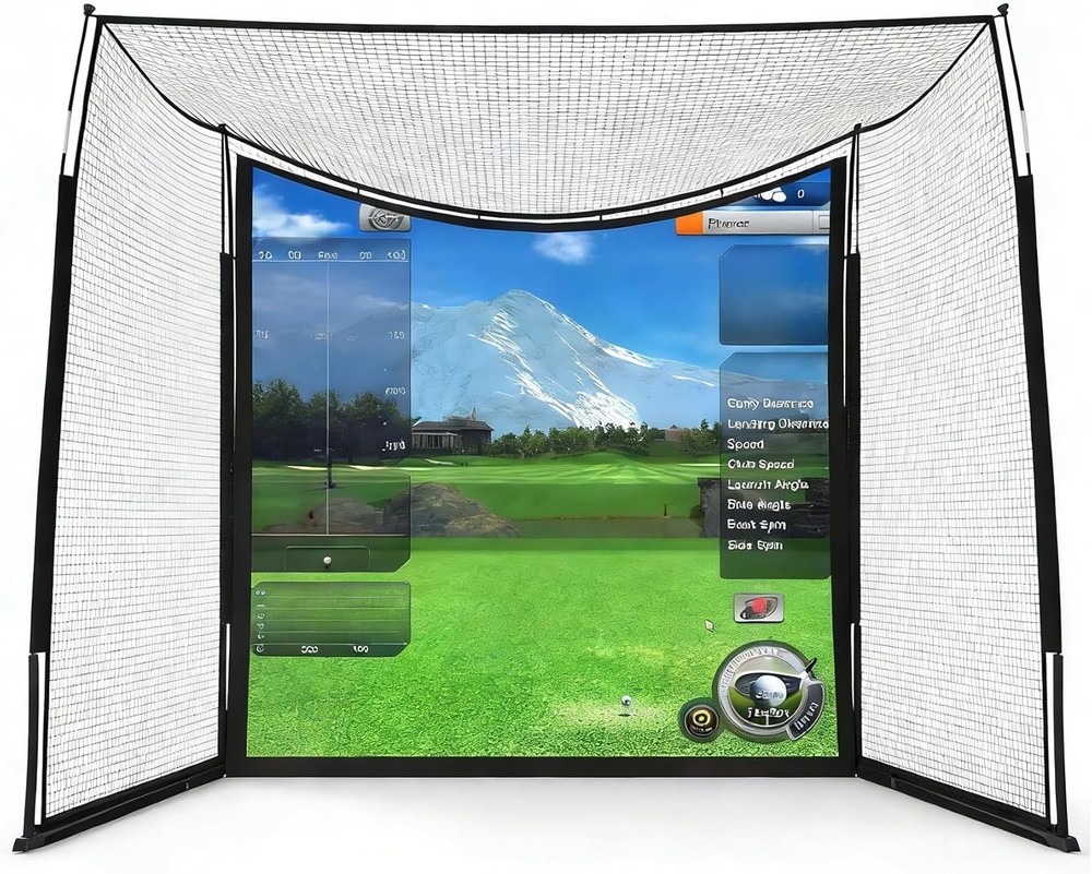 Golf Simulator Cage Net 10x8x5.7ft with Impact Screen, Enclosed Practice Net Set