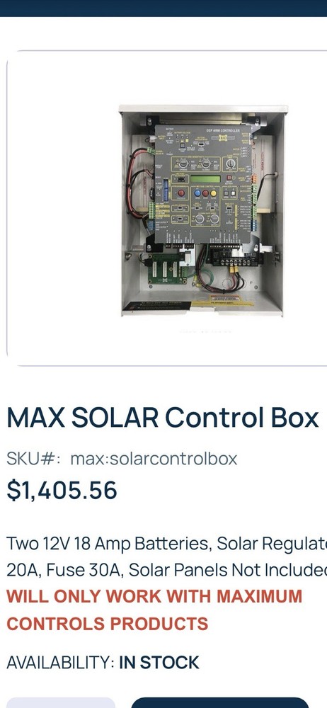 Max Solar Control Box Swing Gate Operator. New Open Box
