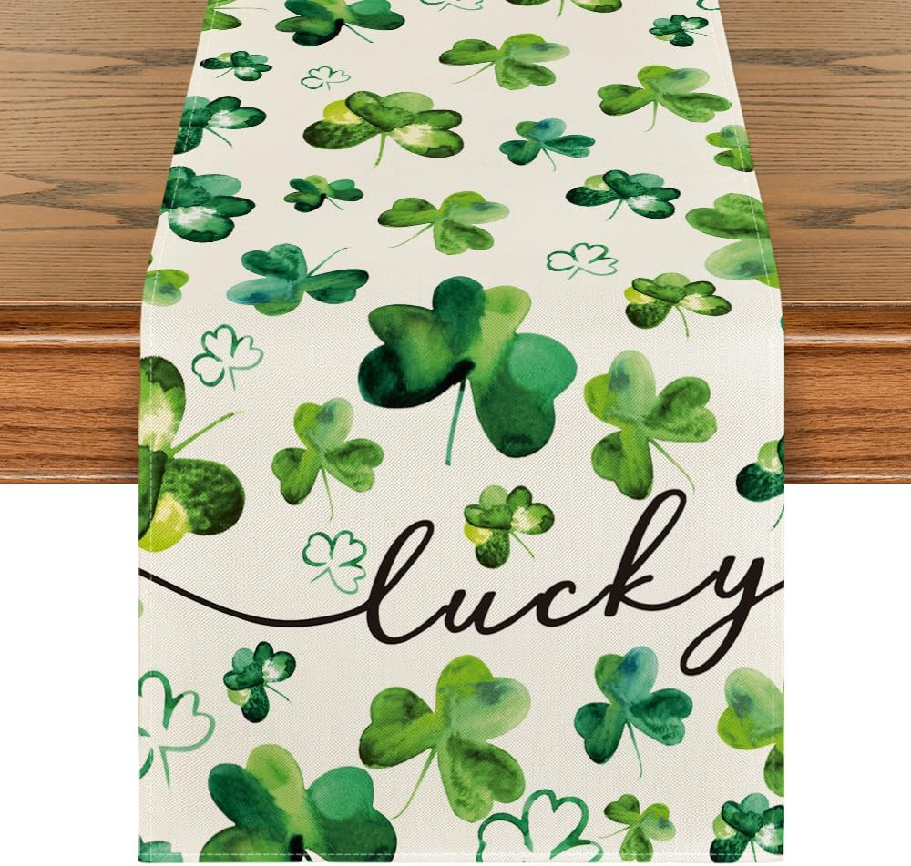 Shamrock Lucky St. Patrick'S Day Table Runner, Spring Holiday Kitchen Dining Tab